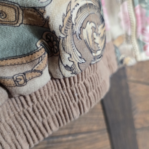 80's Floral Bomber Jacket with Pink and Tan Design 1X - Picture 6 of 11